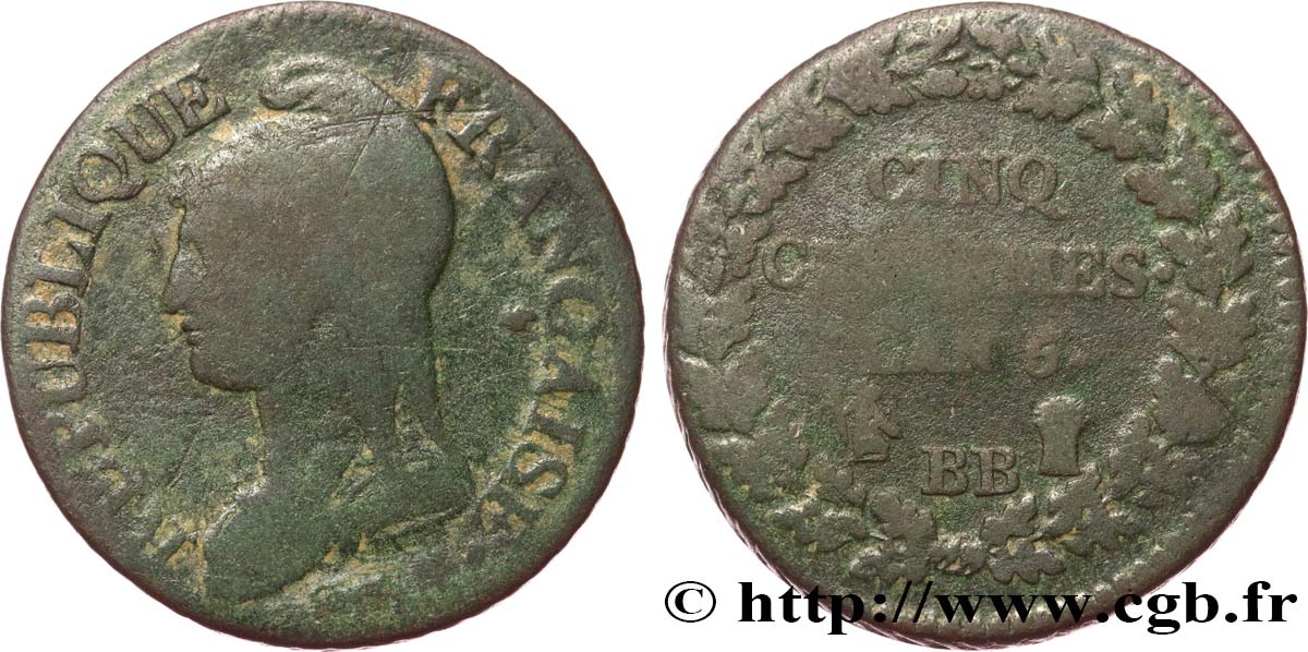Cinq centimes Dupré, grand module 1797 Strasbourg F.115/20 F12 