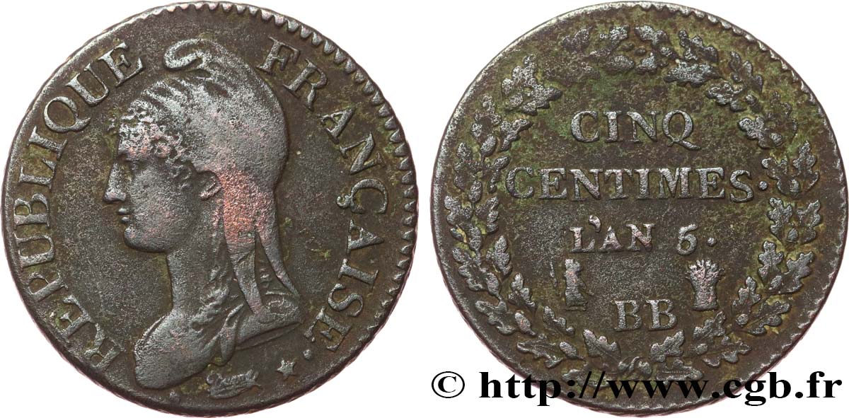 Cinq centimes Dupré, grand module 1797 Strasbourg F.115/20 VF