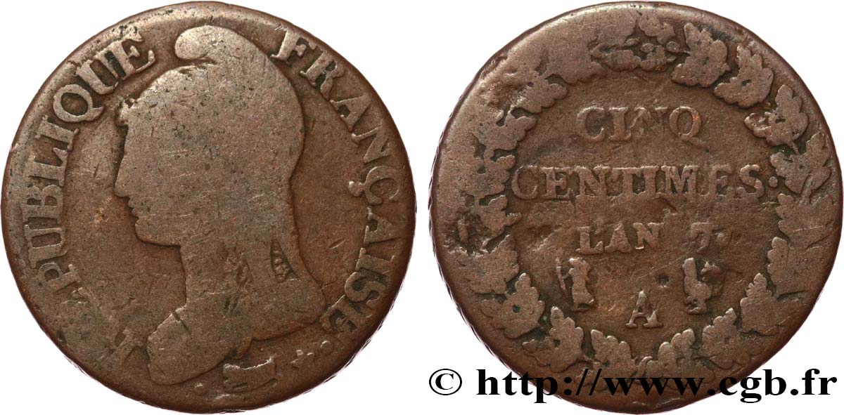 Cinq centimes Dupré, grand module 1799 Paris F.115/51 B12
