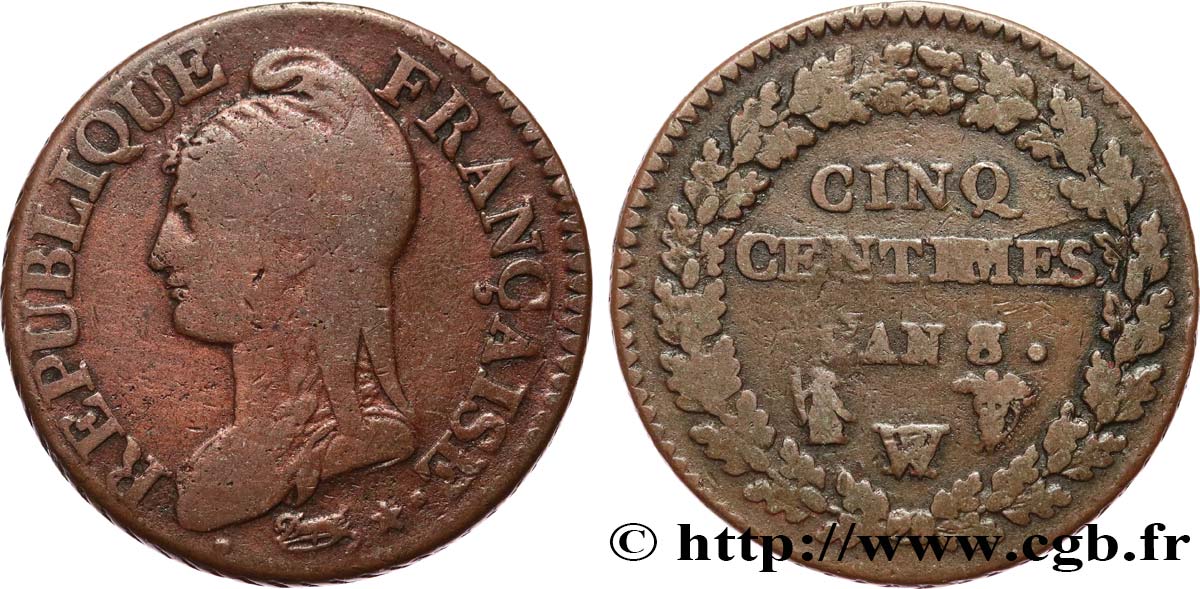 Cinq centimes Dupré, grand module 1800 Lille/Paris F.115/142 TB20