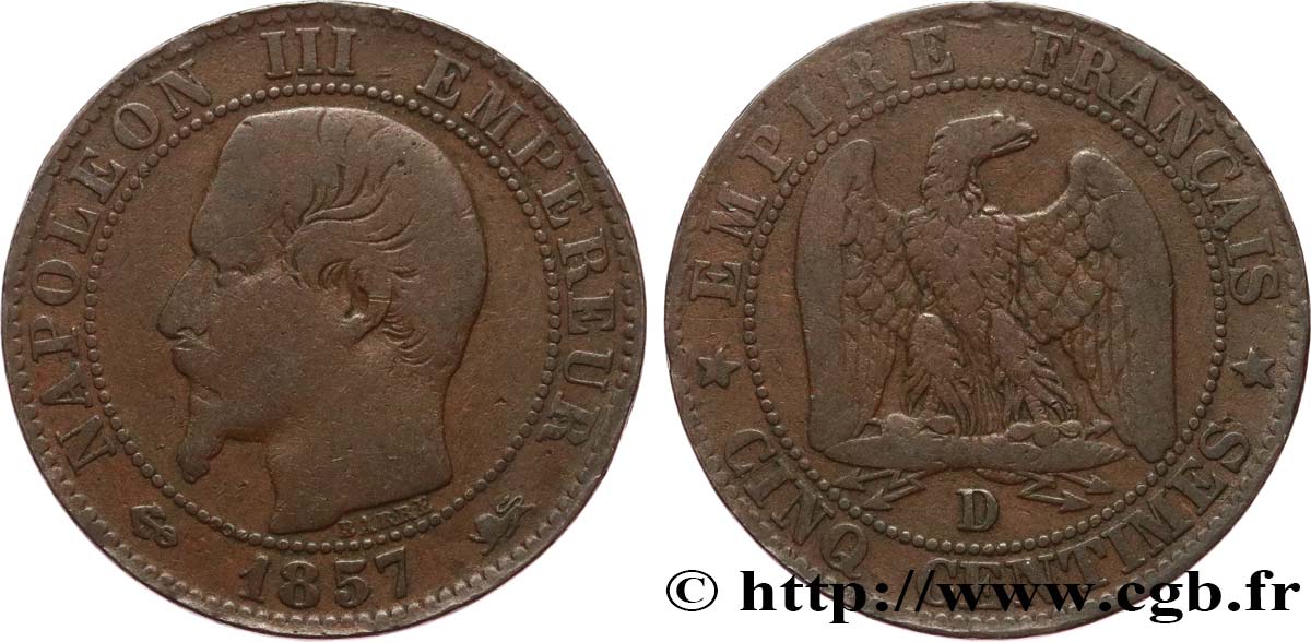 Cinq centimes Napoléon III, tête nue 1857 Lyon F.116/40 MB15 