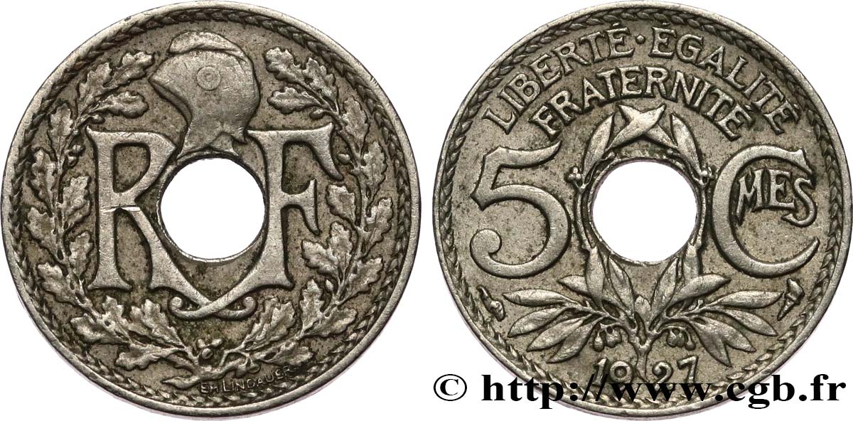 5 centimes Lindauer, petit module 1927  F.122/12 VF35 