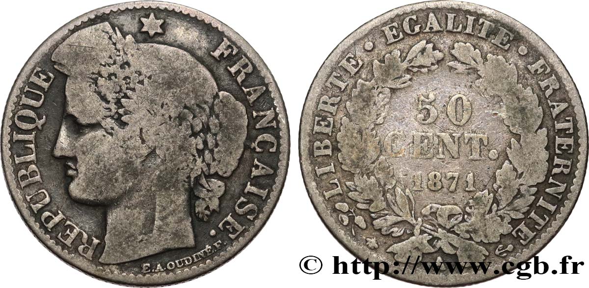50 centimes Cérès, IIIe République 1871 Paris F.189/1 B12 