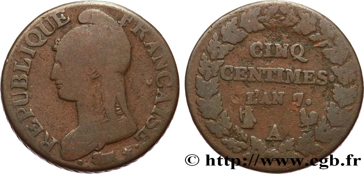 Cinq centimes Dupré, grand module 1799 Paris F.115/46 B12