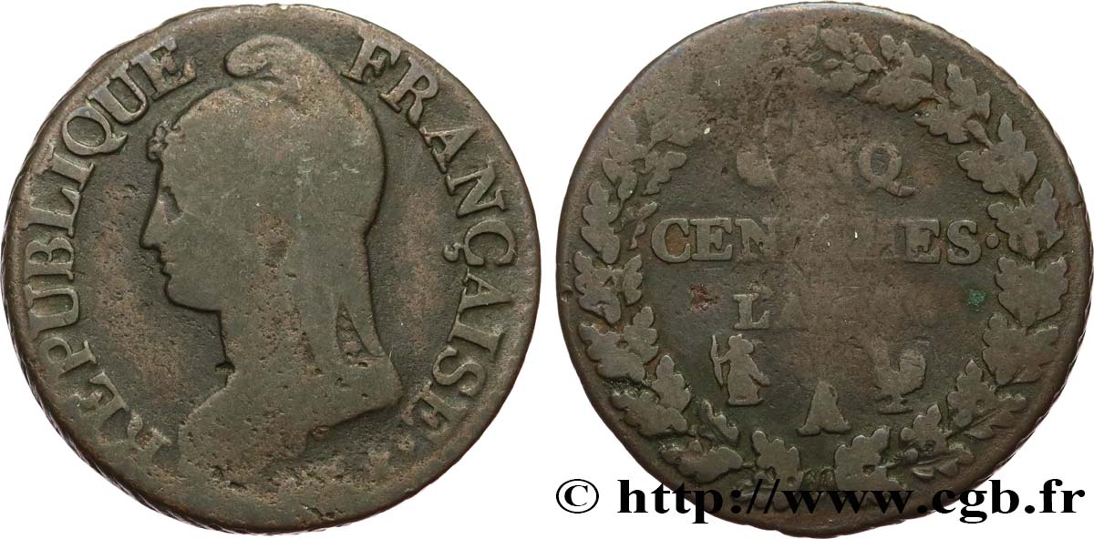 Cinq centimes Dupré, grand module 1799 Paris F.115/57 B10