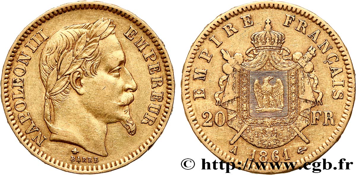 20 francs or Napoléon III, tête laurée 1861 Paris F.532/1 TB+