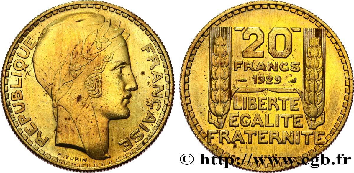 Essai de 20 francs Turin en bronze-aluminium 1929 Paris GEM.199 5 EBC+ 