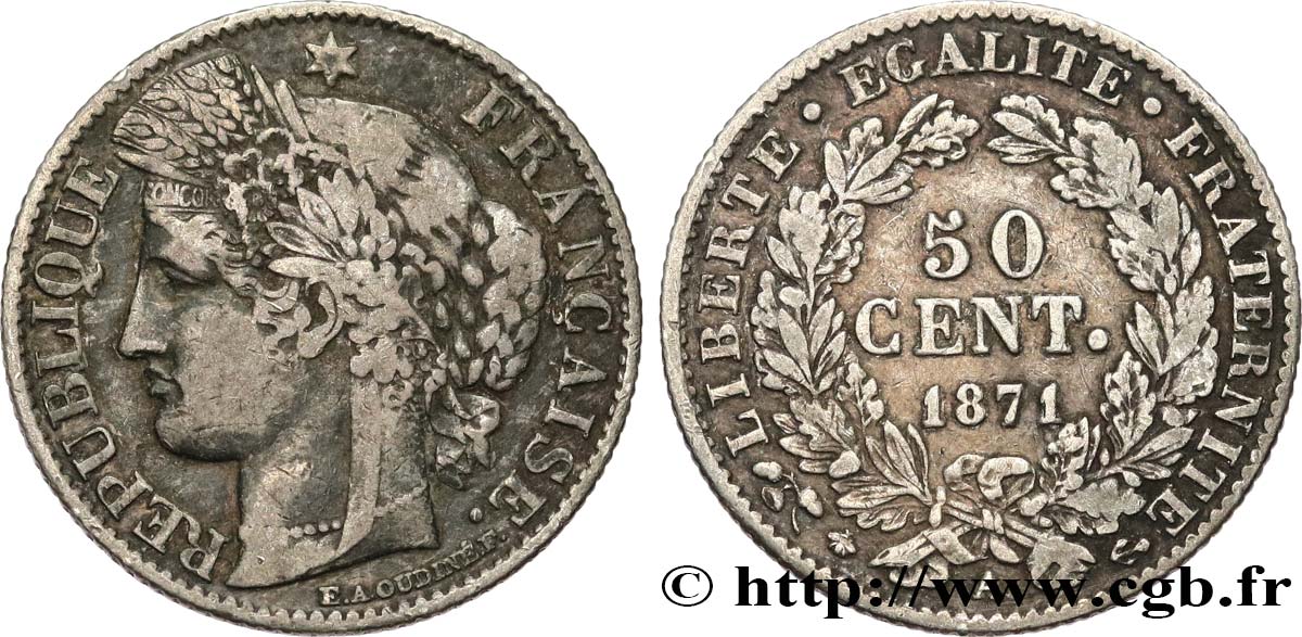 50 centimes Cérès, IIIe République 1871 Paris F.189/1 MB30 
