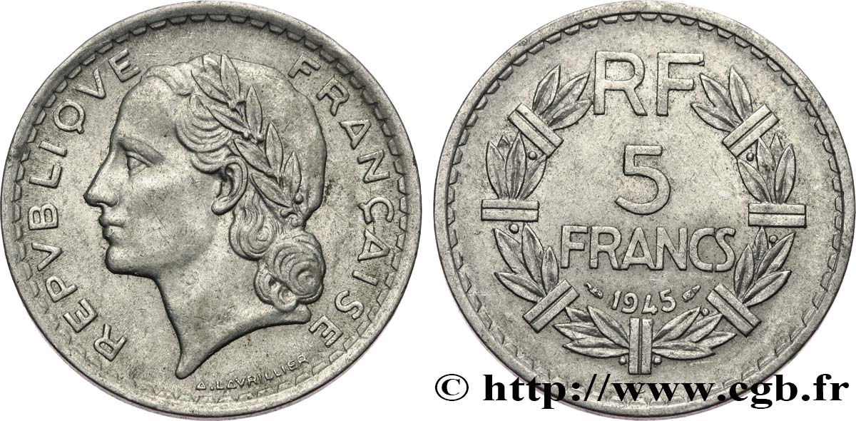 5 francs Lavrillier, aluminium 1945 Castelsarrasin F.339/5 XF40