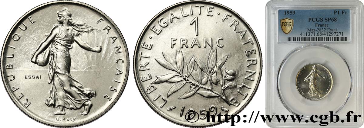 Essai de 1 franc Semeuse, nickel 1959 Paris F.226/3 MS68 PCGS