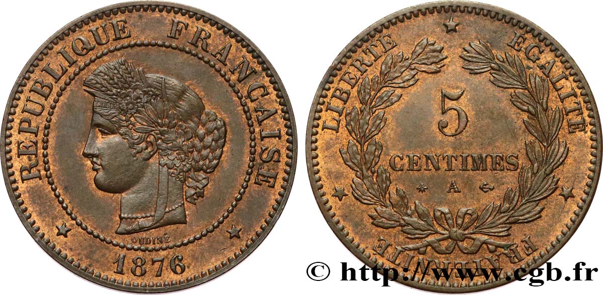 5 centimes Cérès 1876 Paris F.118/13 SPL58