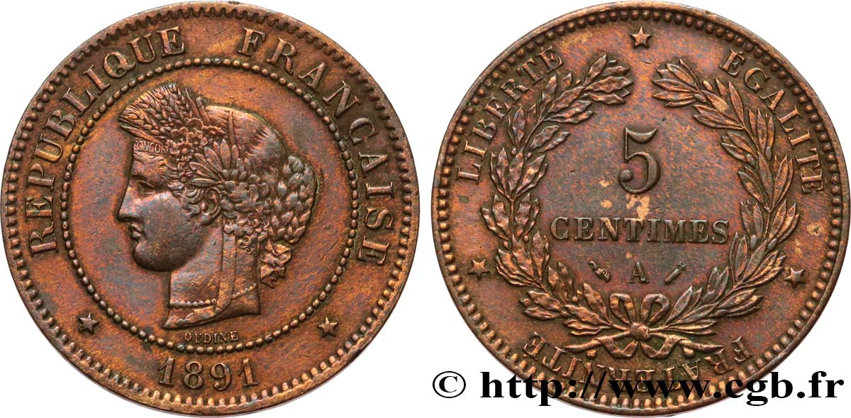 5 centimes Cérès 1891 Paris F.118/33 MBC