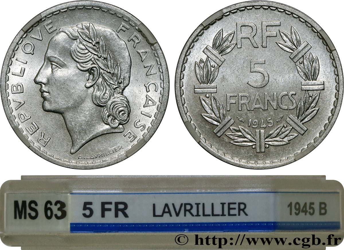 5 francs Lavrillier, aluminium 1945 Beaumont-Le-Roger F.339/4 SC63 GENI