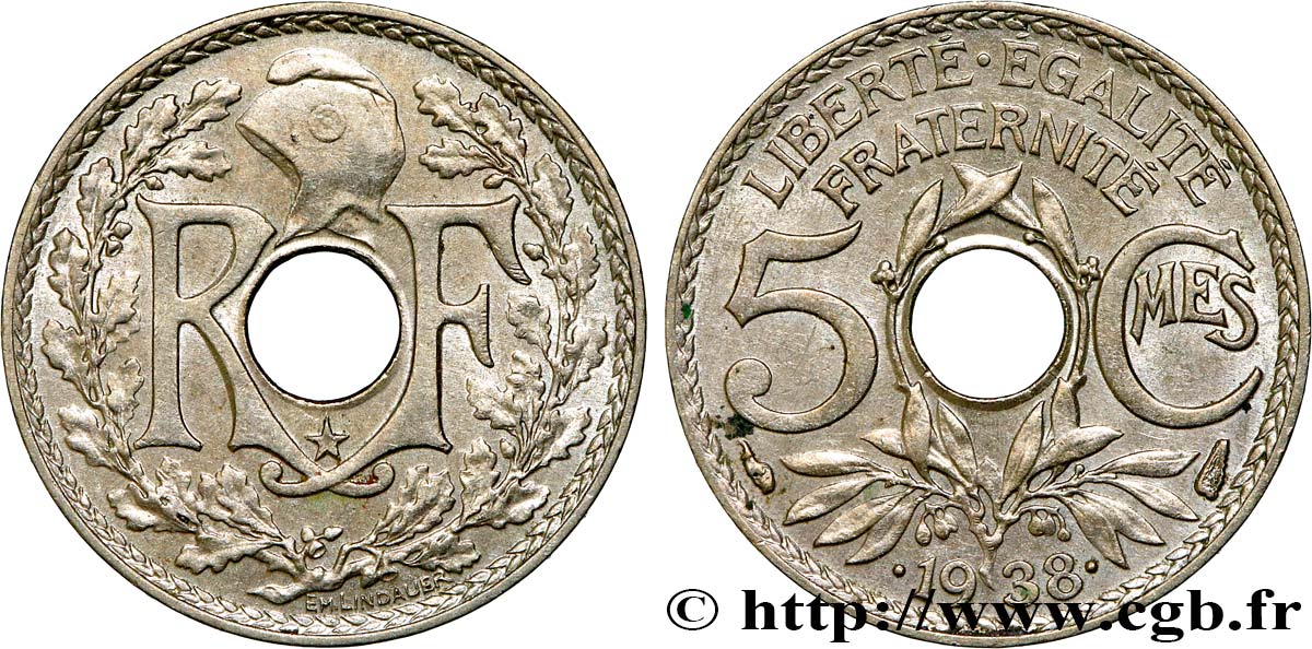 5 centimes Lindauer, maillechort, avec étoile 1938  F.123/1 q.SPL 