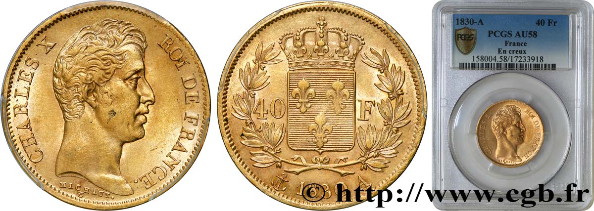 40 francs or Charles X, 2e type 1830 Paris F.544/5 AU58 PCGS
