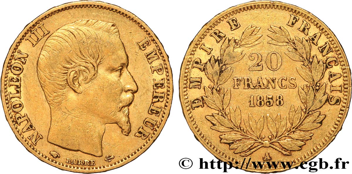 20 francs or Napoléon III, tête nue 1858 Paris F.531/13 TTB