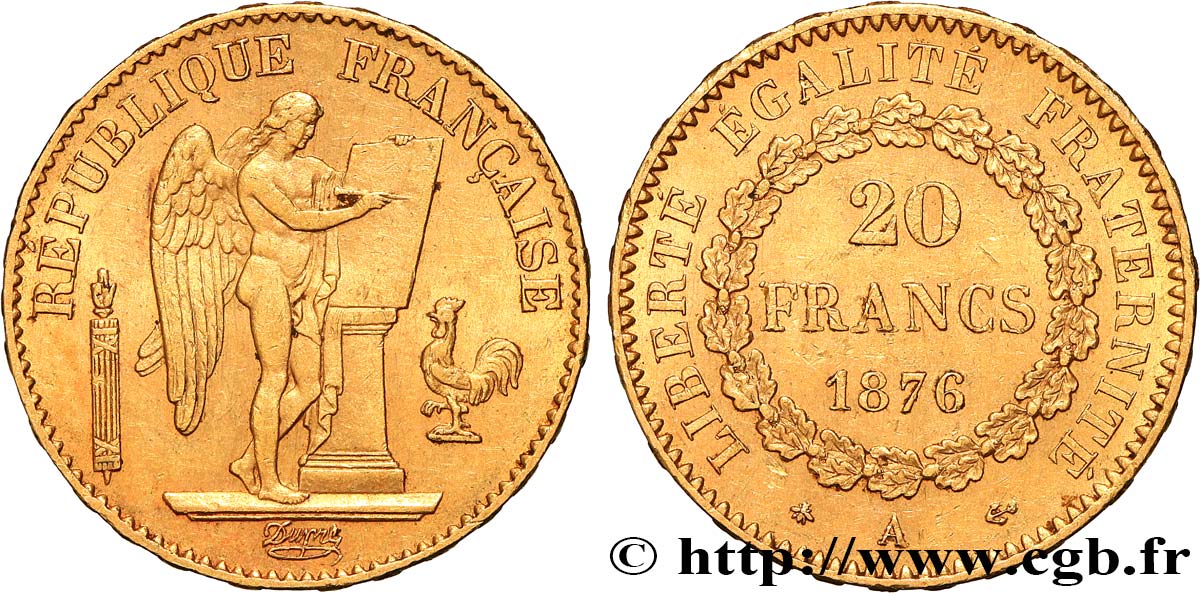 20 francs or Génie, IIIe République 1876 Paris F.533/4 TTB