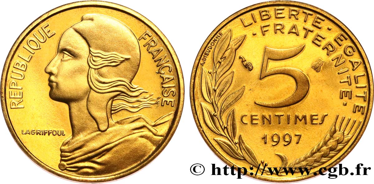 5 centimes Marianne, BE (Belle Épreuve), 4 plis 1997 Pessac F.125/40 var. MS 