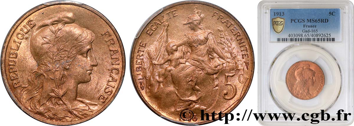 5 centimes Daniel-Dupuis 1913  F.119/25 ST65 PCGS