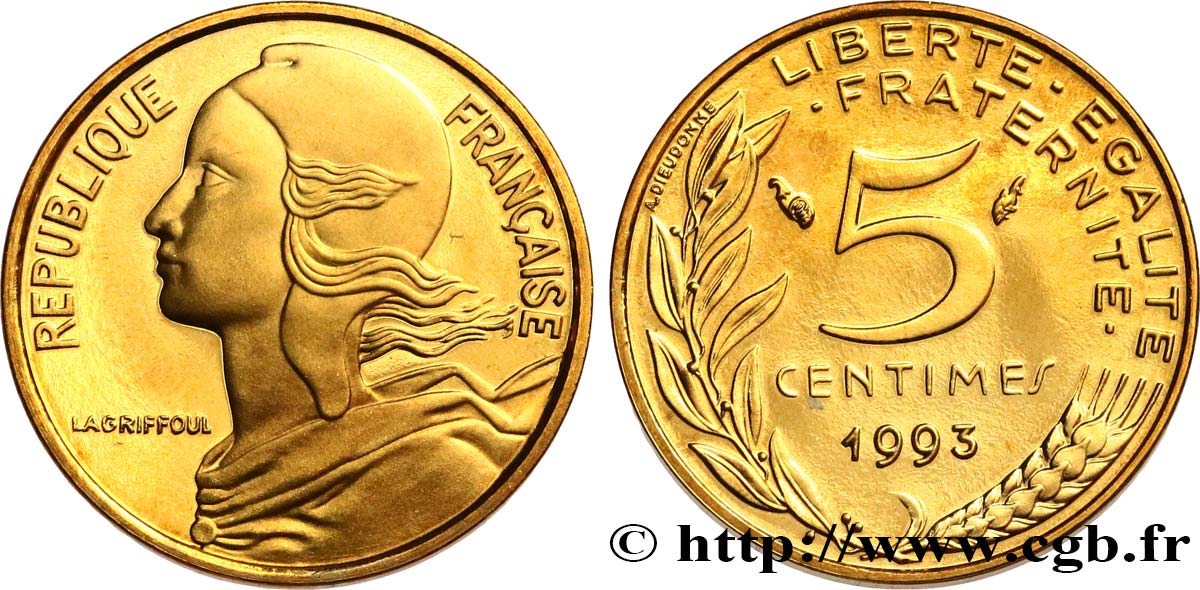 5 centimes Marianne, BE (Belle Épreuve), 4 plis 1993 Pessac F.125/33 var. ST 