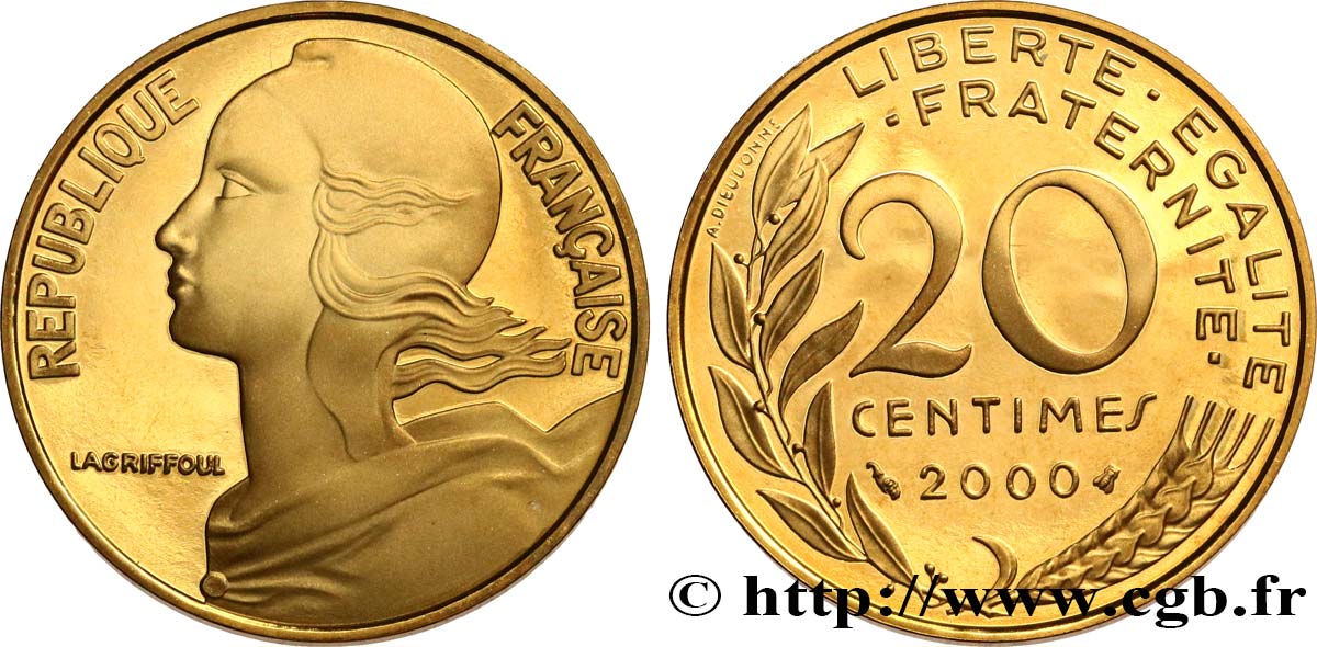 20 centimes Marianne, BE (Belle Épreuve) 2000 Pessac F.156/45 var. ST