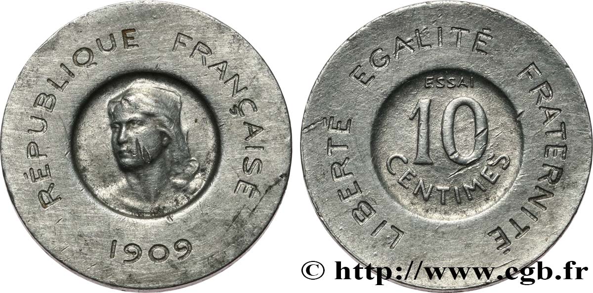 Essai de 10 centimes Rude en aluminium 1909 Paris GEM.35 5 TTB