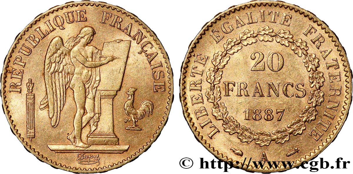 20 francs or Génie, Troisième République 1887 Paris F.533/10 TTB+