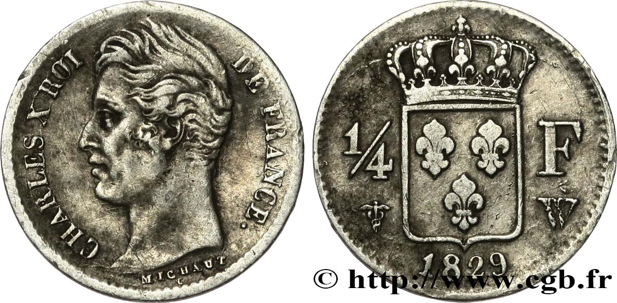 1/4 franc Charles X 1829 Lille F.164/38 TB+