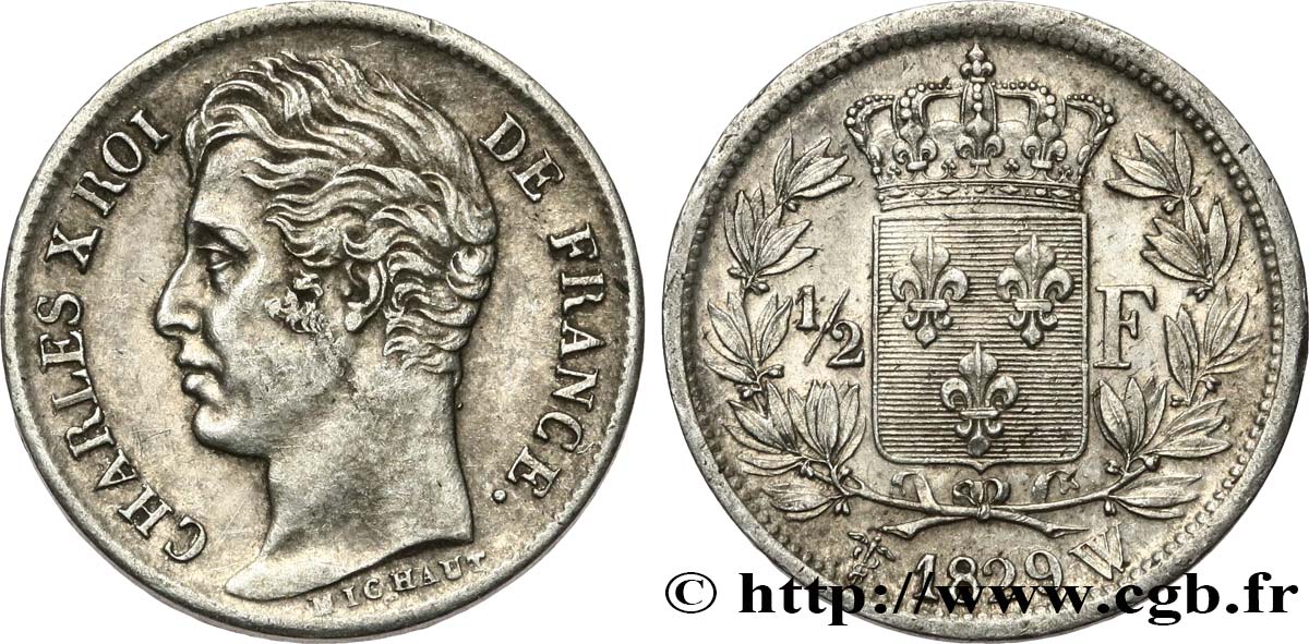 1/2 franc Charles X 1829 Lille F.180/49 AU53 