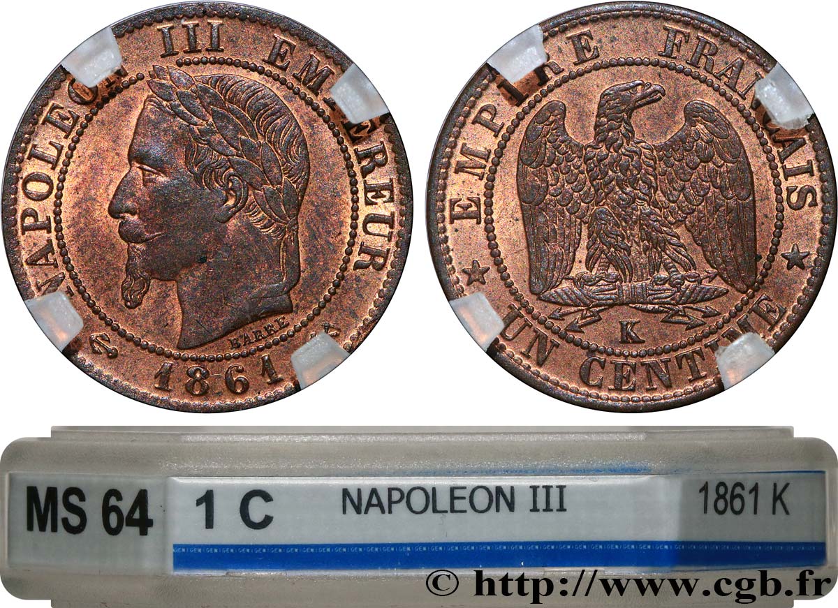 Un centime Napoléon III, tête laurée 1861 Bordeaux F.103/3 fST64 GENI