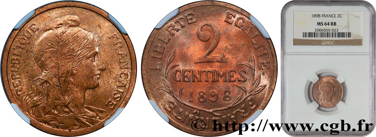 2 centimes Daniel-Dupuis 1898 Paris F.110/1 MS64 NGC