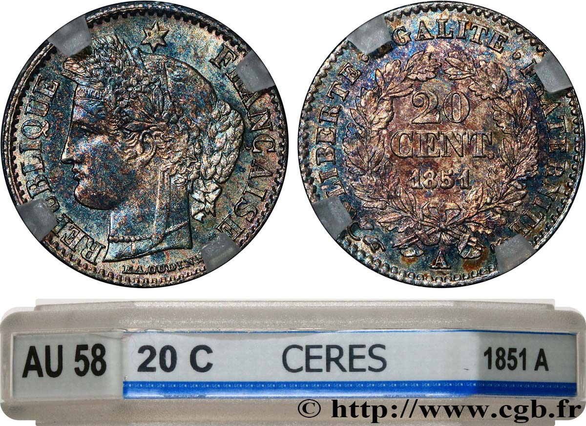 20 centimes Cérès, IIe République 1851 Paris F.146/7 SUP58 GENI