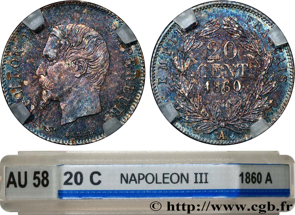 20 centimes Napoléon III, tête nue 1860 Paris F.148/14 AU58 GENI