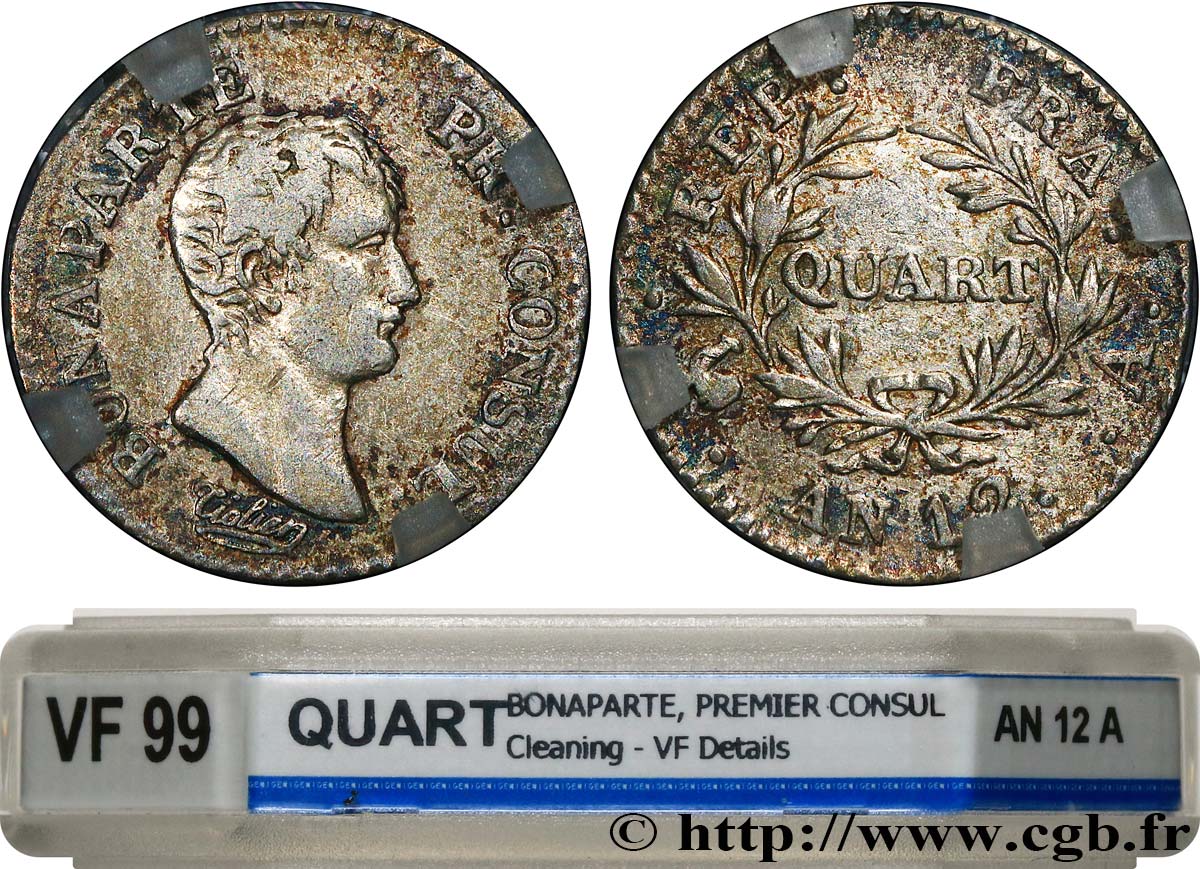 Quart (de franc) Bonaparte Premier Consul 1804 Paris F.157/1 VF GENI