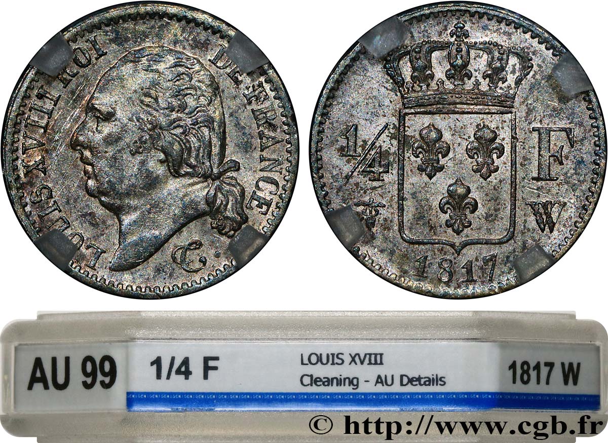 1/4 franc Louis XVIII 1817 Lille F.163/11 MBC+ GENI