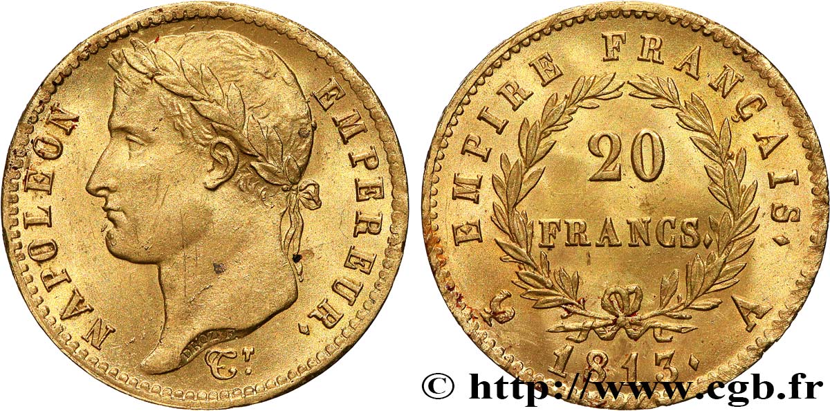 20 francs or Napoléon tête laurée, Empire français 1813 Paris F.516/30 EBC62 