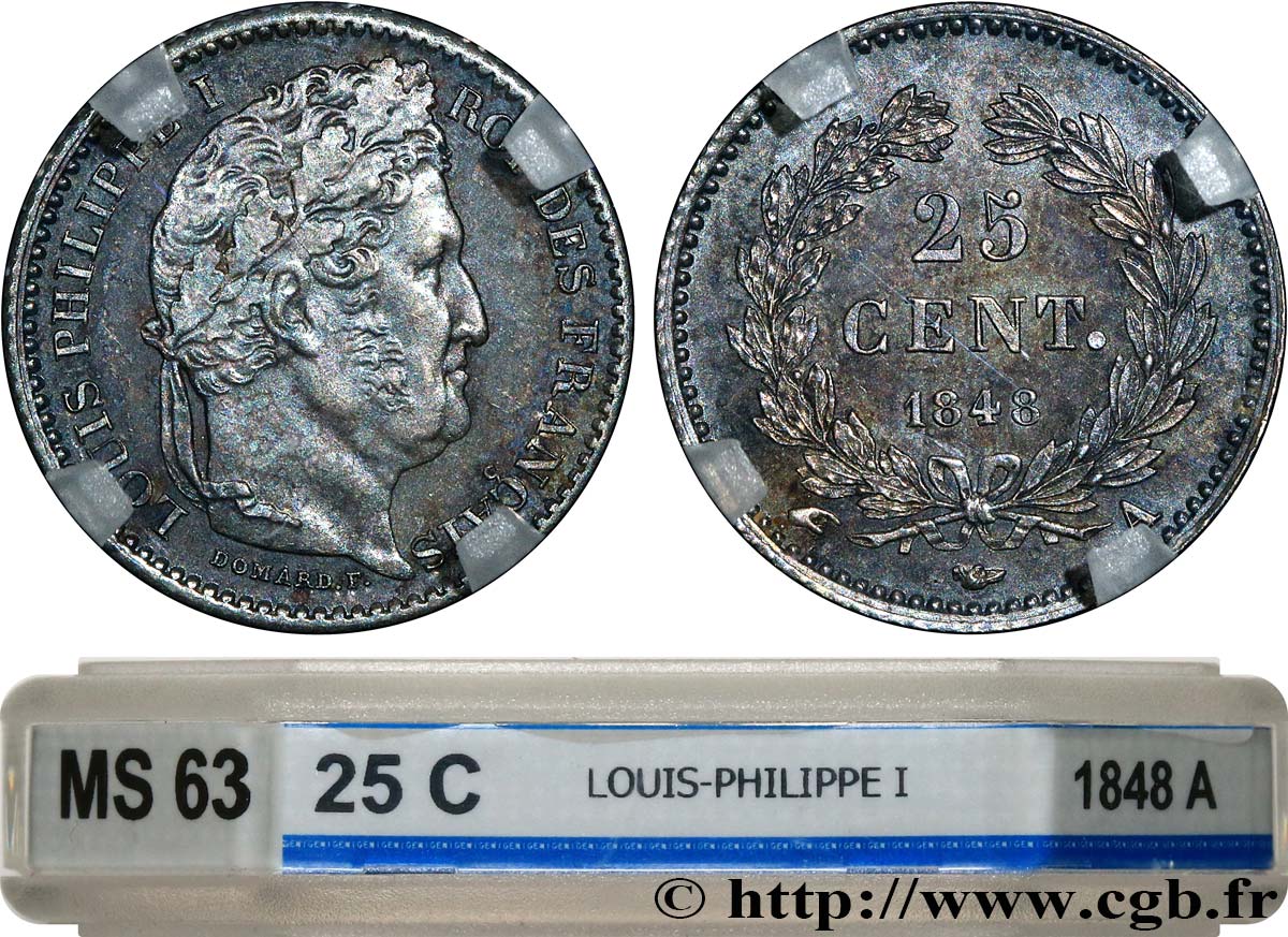 25 centimes Louis-Philippe 1848 Paris F.167/12 MS63 GENI