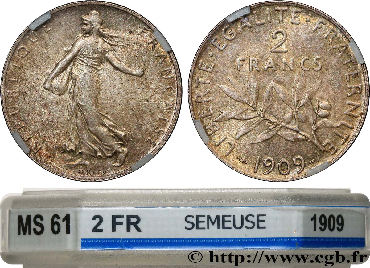 2 francs Semeuse 1909  F.266/11 EBC61 GENI
