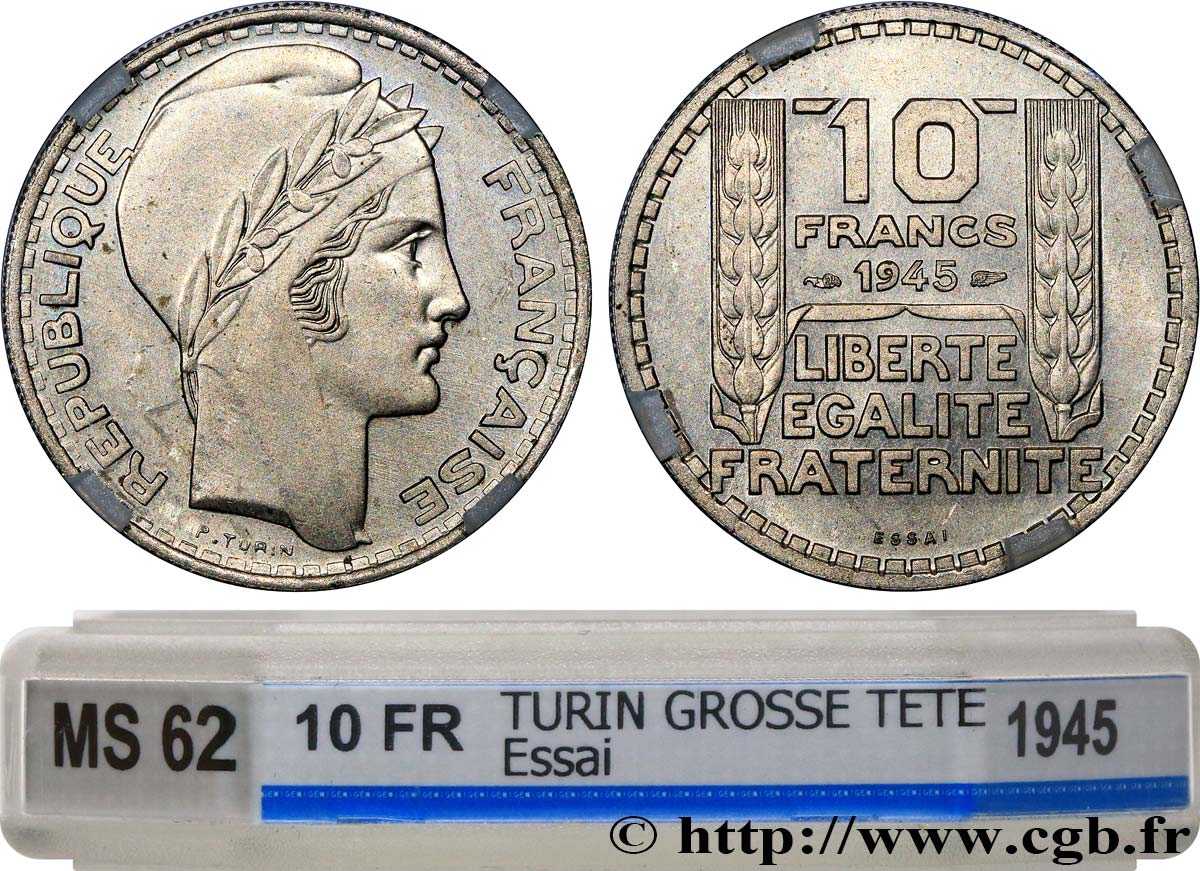 Essai de 10 francs Turin, grosse tête, rameaux longs 1945 Paris F.361/1 SUP62 GENI