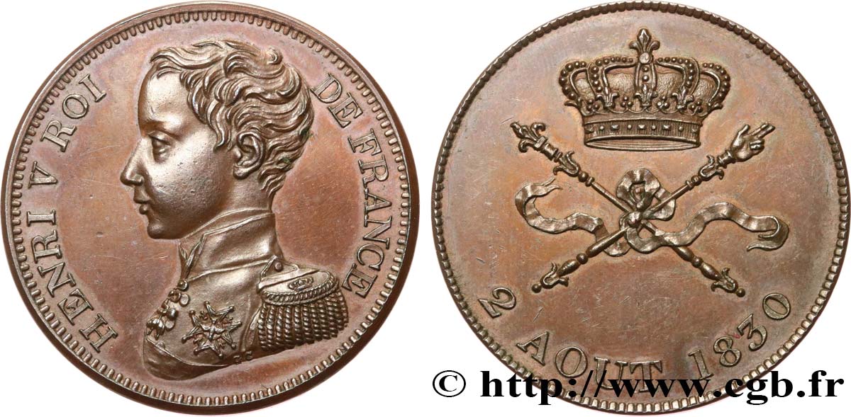 Module de 5 francs pour l’avènement d’Henri V 1830  VG.2687  EBC+ 