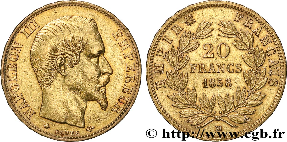 20 francs or Napoléon III, tête nue 1858 Strasbourg F.531/14 BB