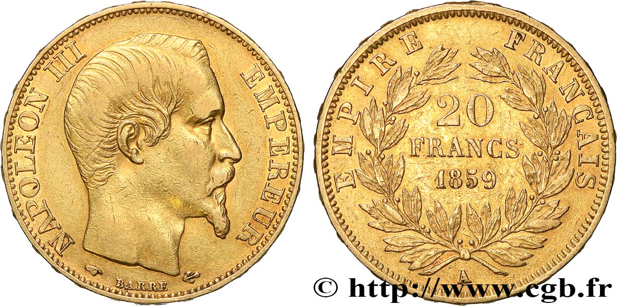 20 francs or Napoléon III, tête nue 1859 Paris F.531/15 BB