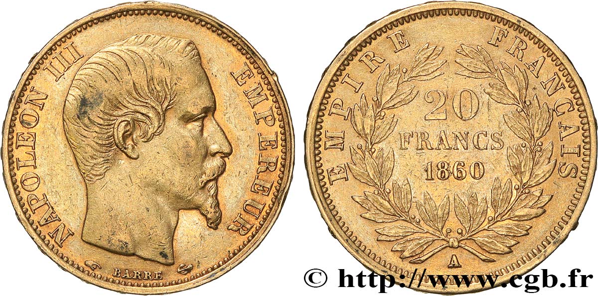 20 francs or Napoléon III, tête nue 1860 Paris F.531/17 BB