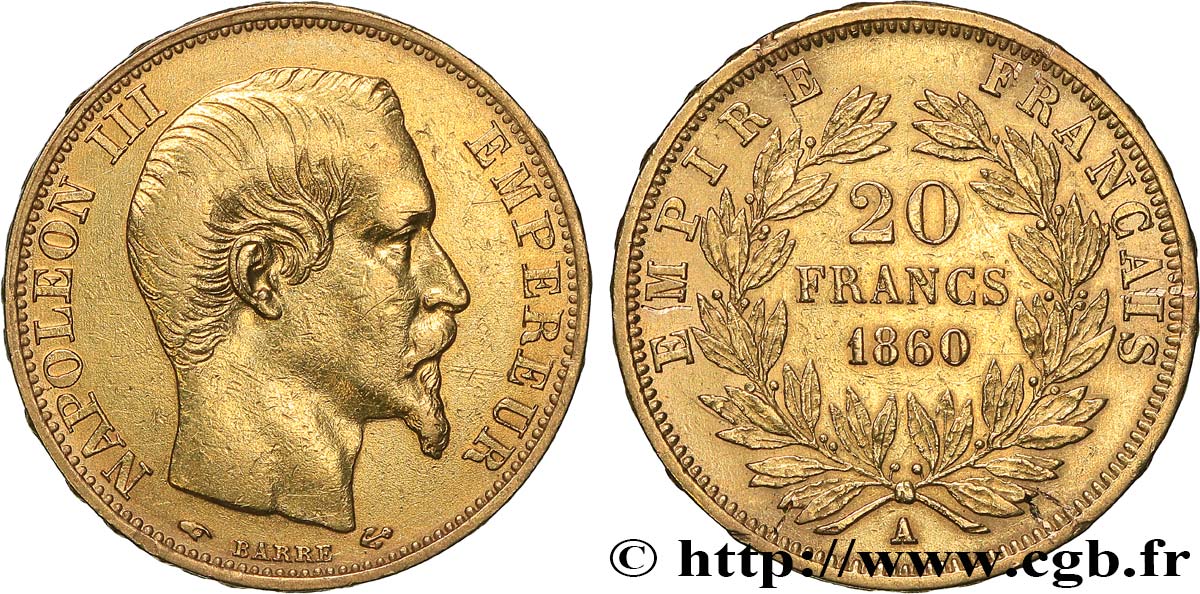 20 francs or Napoléon III, tête nue 1860 Paris F.531/18 BB