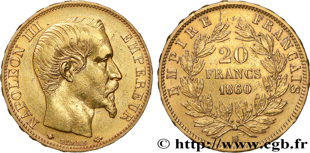 20 francs or Napoléon III, tête nue 1860 Strasbourg F.531/19 BB