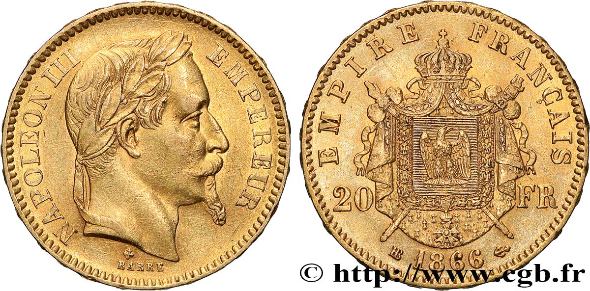 20 francs or Napoléon III, tête laurée 1866 Strasbourg F.532/14 BB