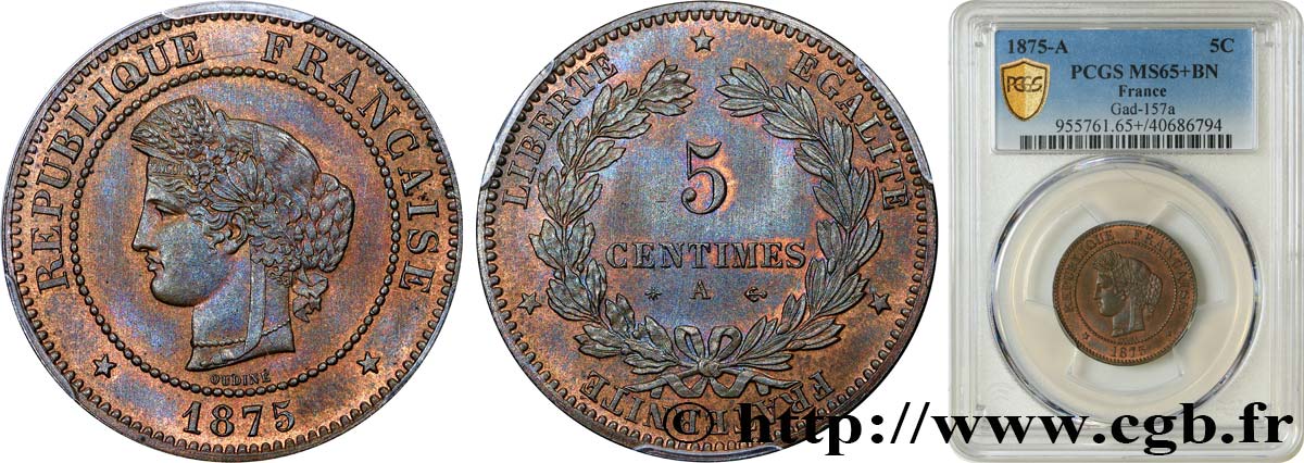 5 centimes Cérès 1875 Paris F.118/11 MS65 PCGS
