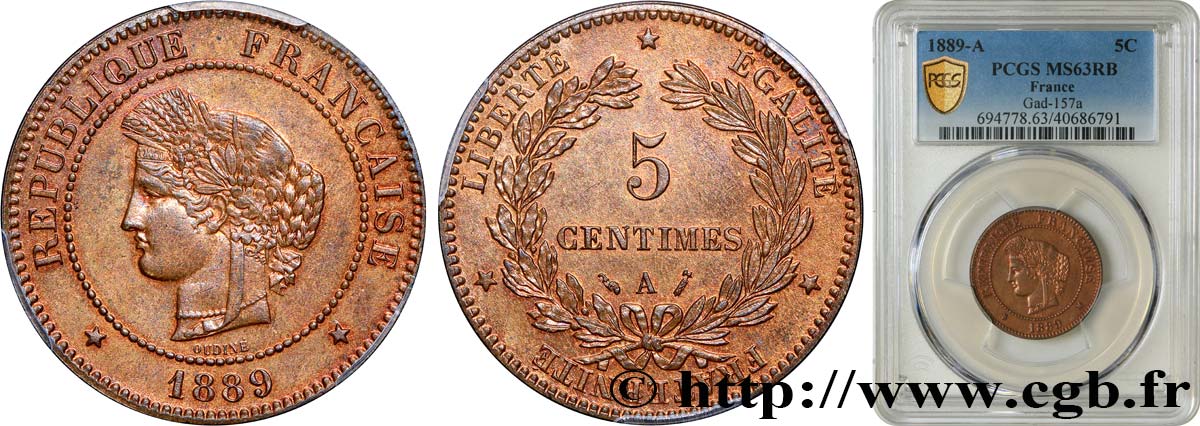 5 centimes Cérès 1889 Paris F.118/31 SPL63 PCGS
