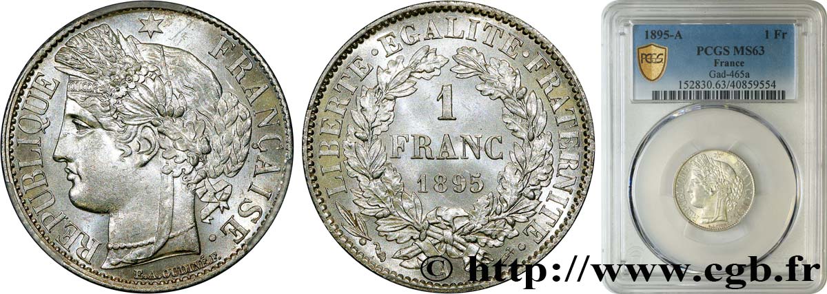 1 franc Cérès, IIIe République 1895 Paris F.216/13 SPL63 PCGS