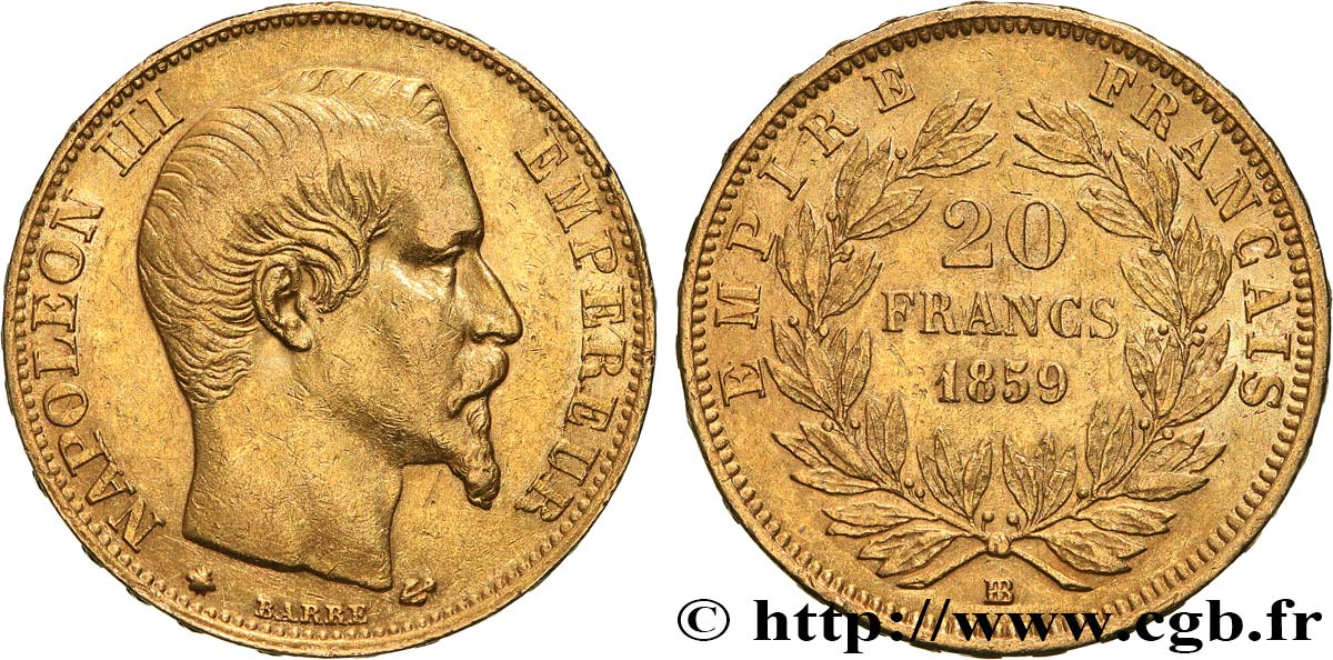 20 francs or Napoléon III, tête nue 1859 Strasbourg F.531/16 TTB